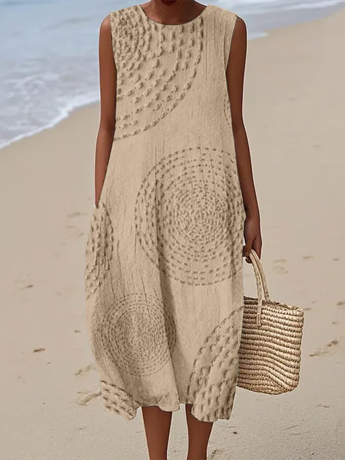 Women's Summer Textured Sleeveless Maxi Dress With Pockets