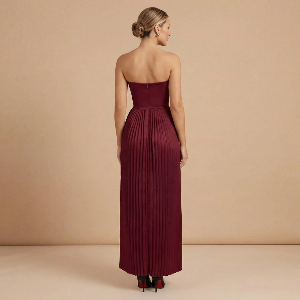 Women's Wedding Guest Strapless Pleated Maxi Dress