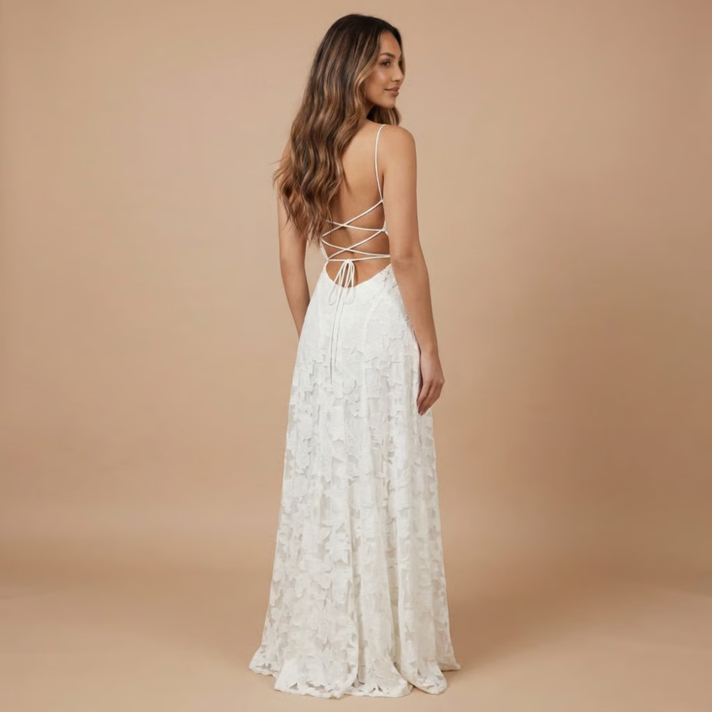 Women's Wedding Guest Floral Lace Maxi Dress Spaghetti Strap