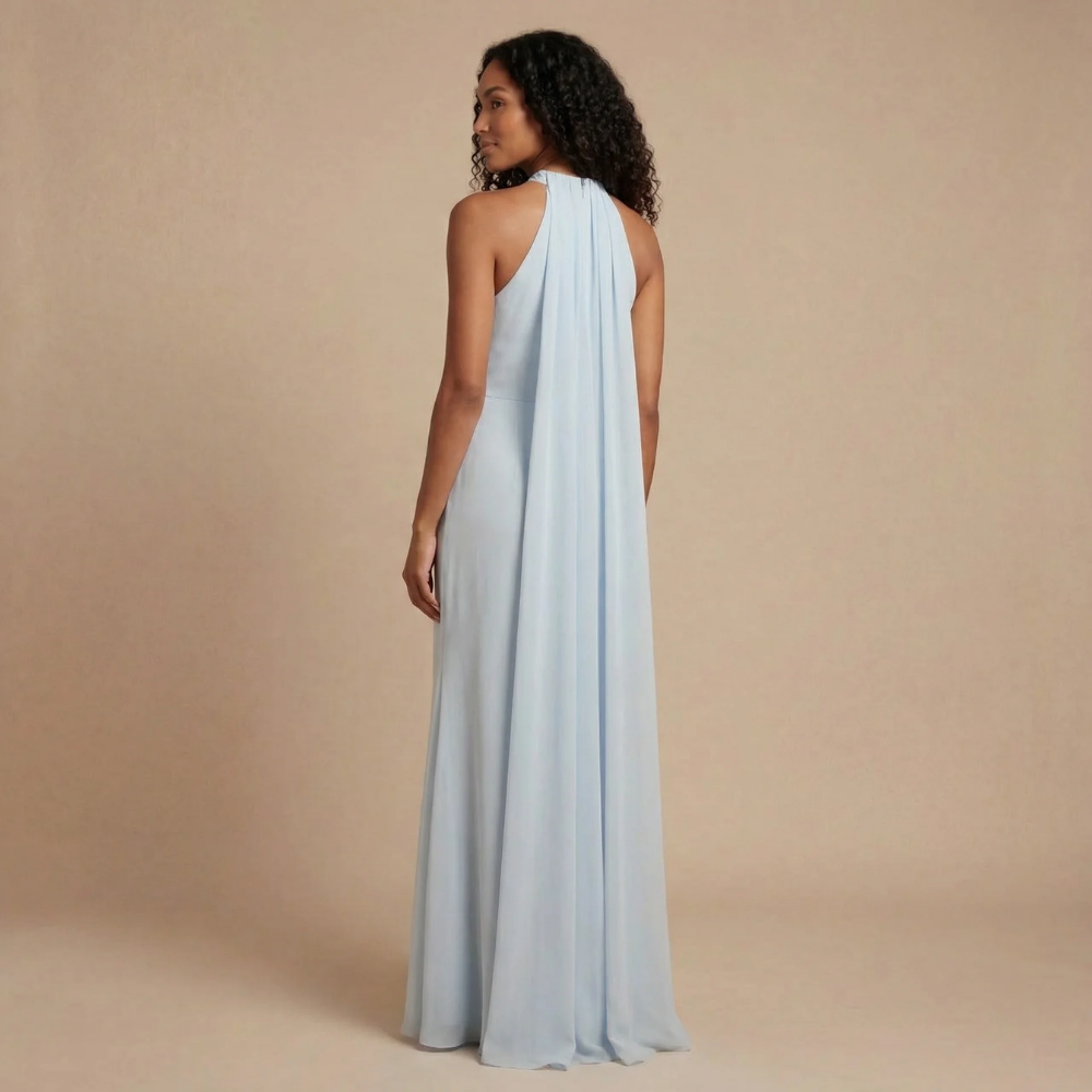 Women's Wedding Guest Halter Pleated Maxi Dress