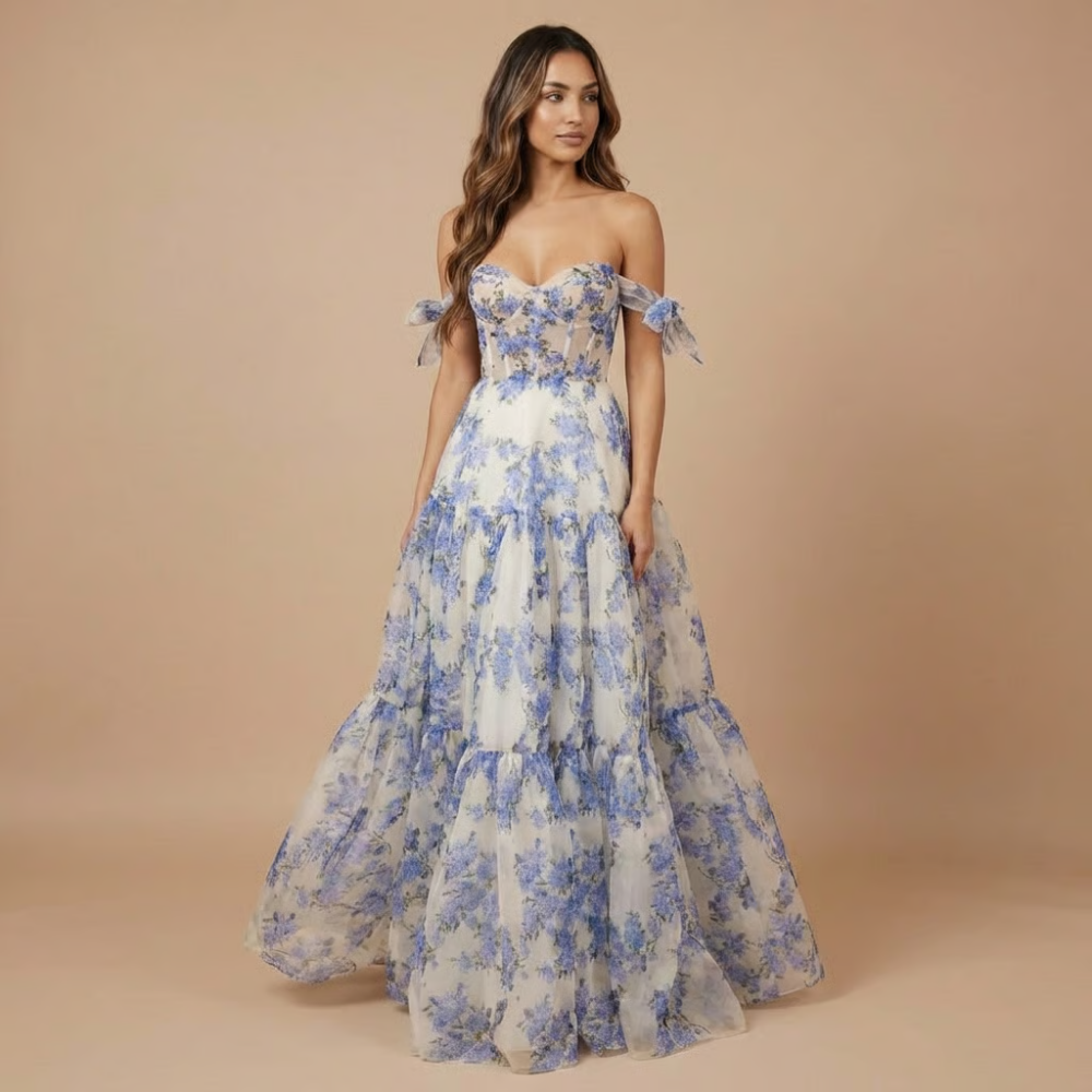 Women's Wedding Guest Floral Sweetheart Maxi Dress