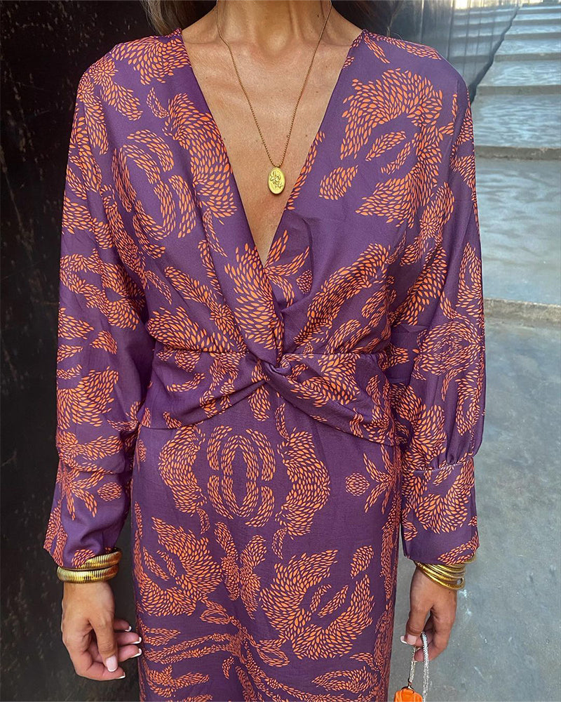 Women's Wedding Guest Floral V Neck Midi Wrap Dress