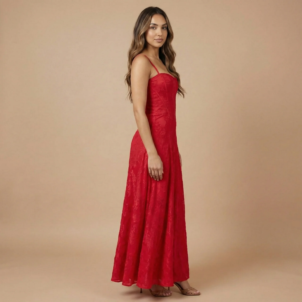 Women's Wedding Guest Floral Corset Maxi Dress