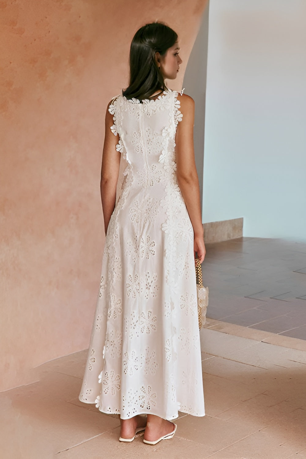 Women's Wedding Guest Lace Up Sleeveless Maxi Dress