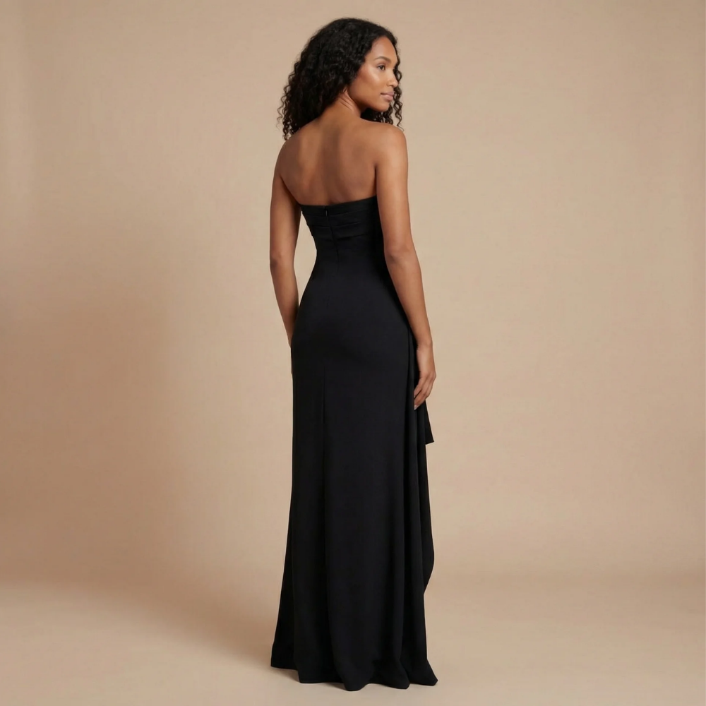 Women's Formal Strapless Ruched Thigh Split Maxi Dress