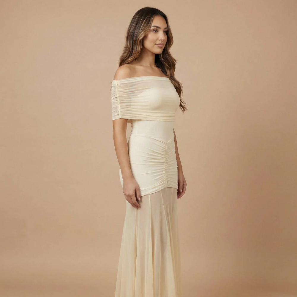 Women's Wedding Guest Off Shoulder Ruched Maxi Dress