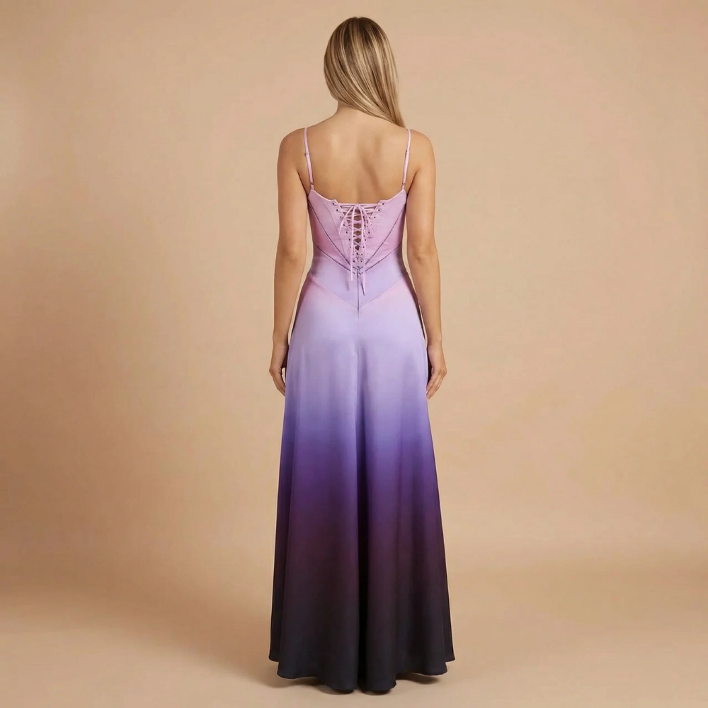 Women's Wedding Guest Satin Square Neck Maxi Dress