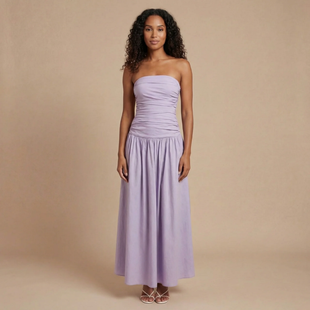 Women's Wedding Guest Strapless Ruched Maxi Dress