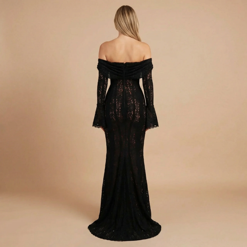 Women's Wedding Guest Off Shoulder Lace Maxi Dress
