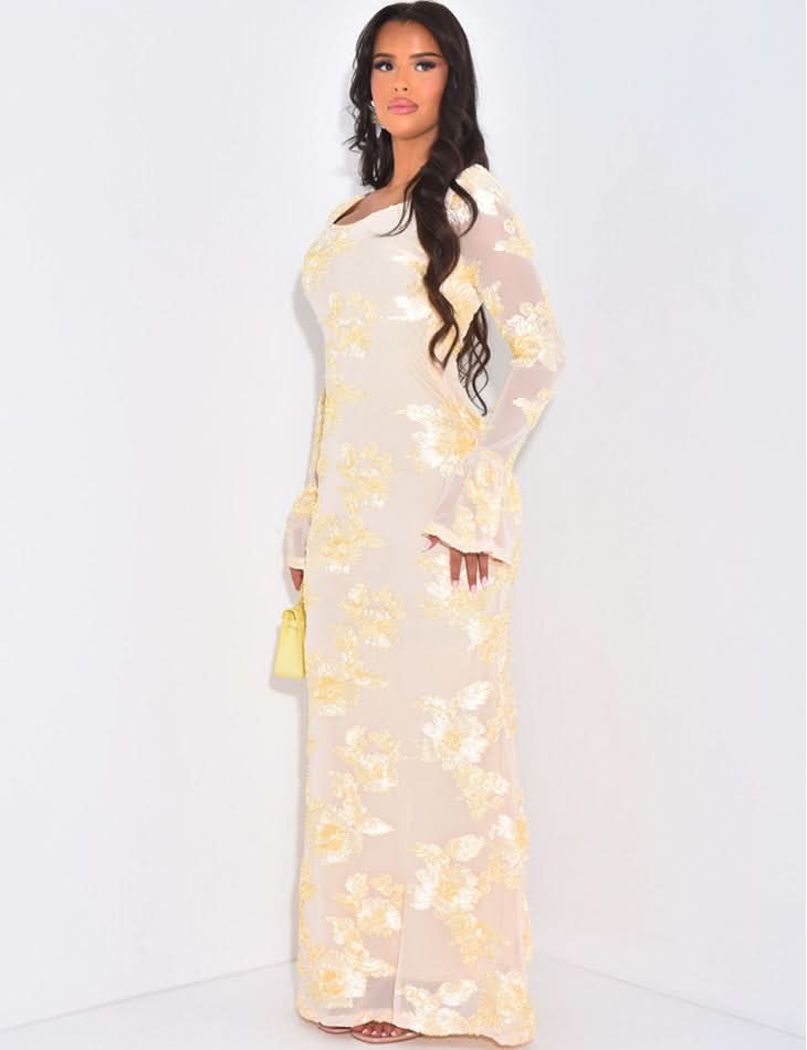 Women's Wedding Guest Floral Long Sleeve Maxi Dress