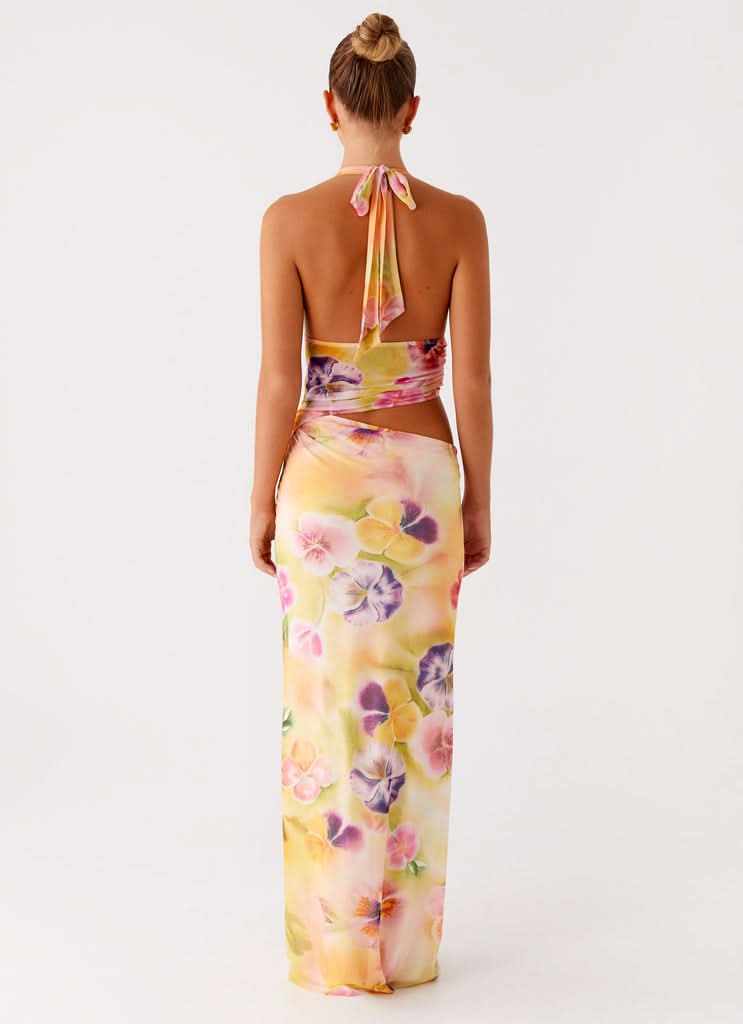 Women's Wedding Guest Floral Halter V Neck Midi Dress