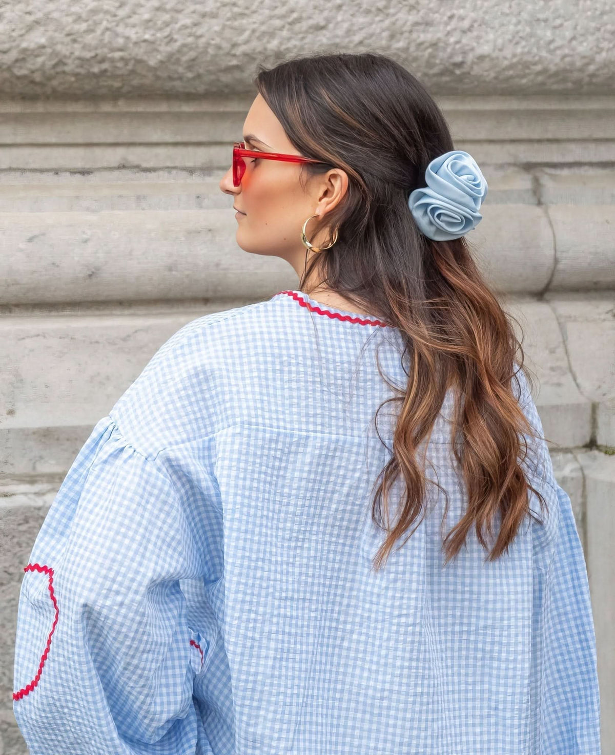 Women's Summer Gingham V Neck Tie Front Blouse