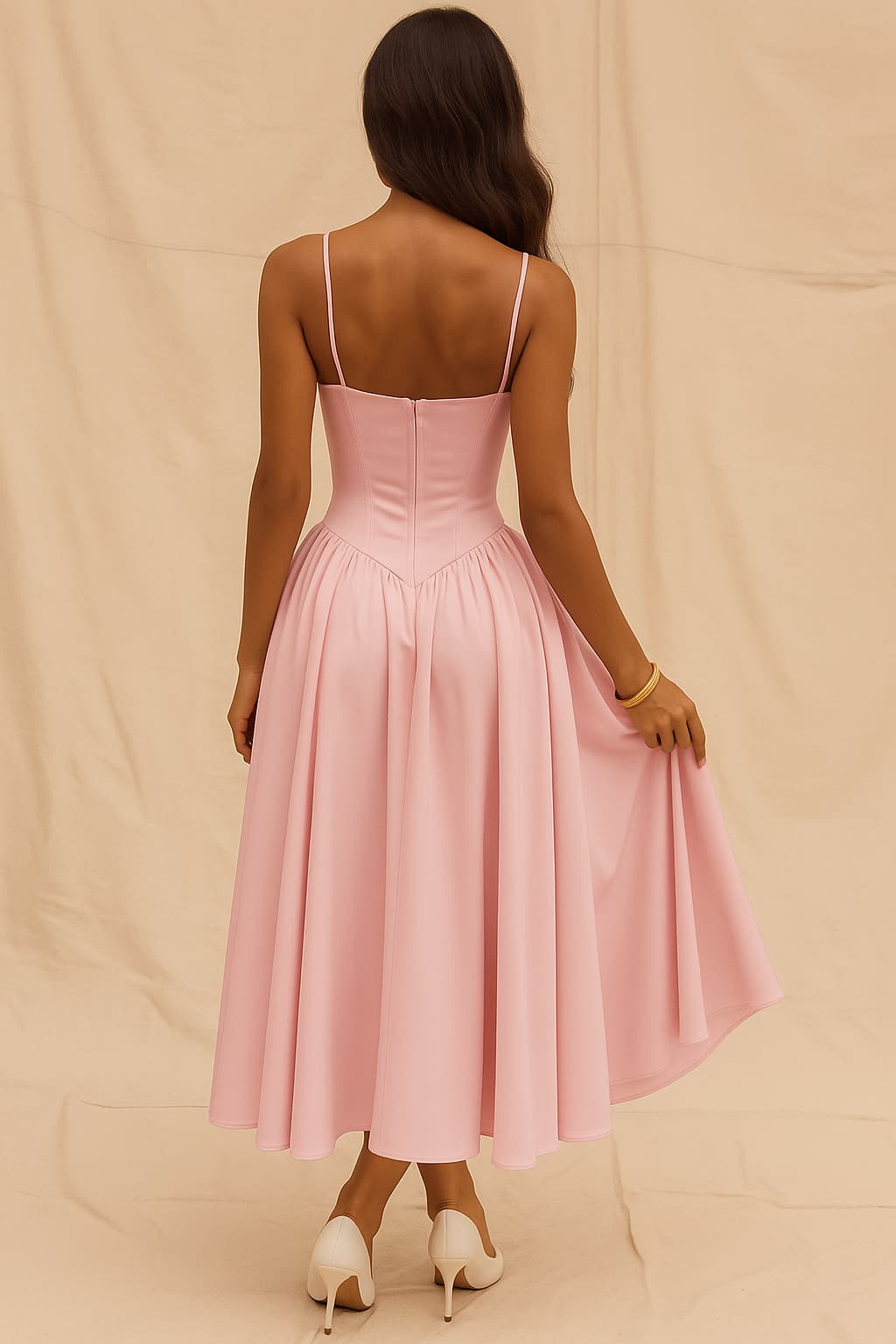 Women's Wedding Guest Sweetheart Midi A-Line Corset Dress