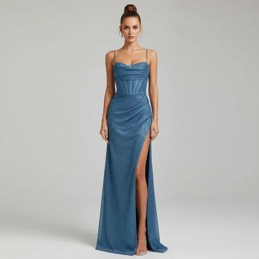 Women's Prom Sweetheart Neck High Slit Maxi Dress