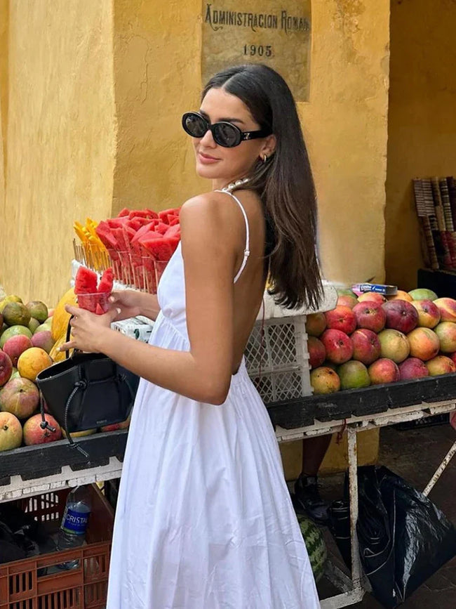 Women's Summer Low Back V Neck Maxi Dress Sleeveless
