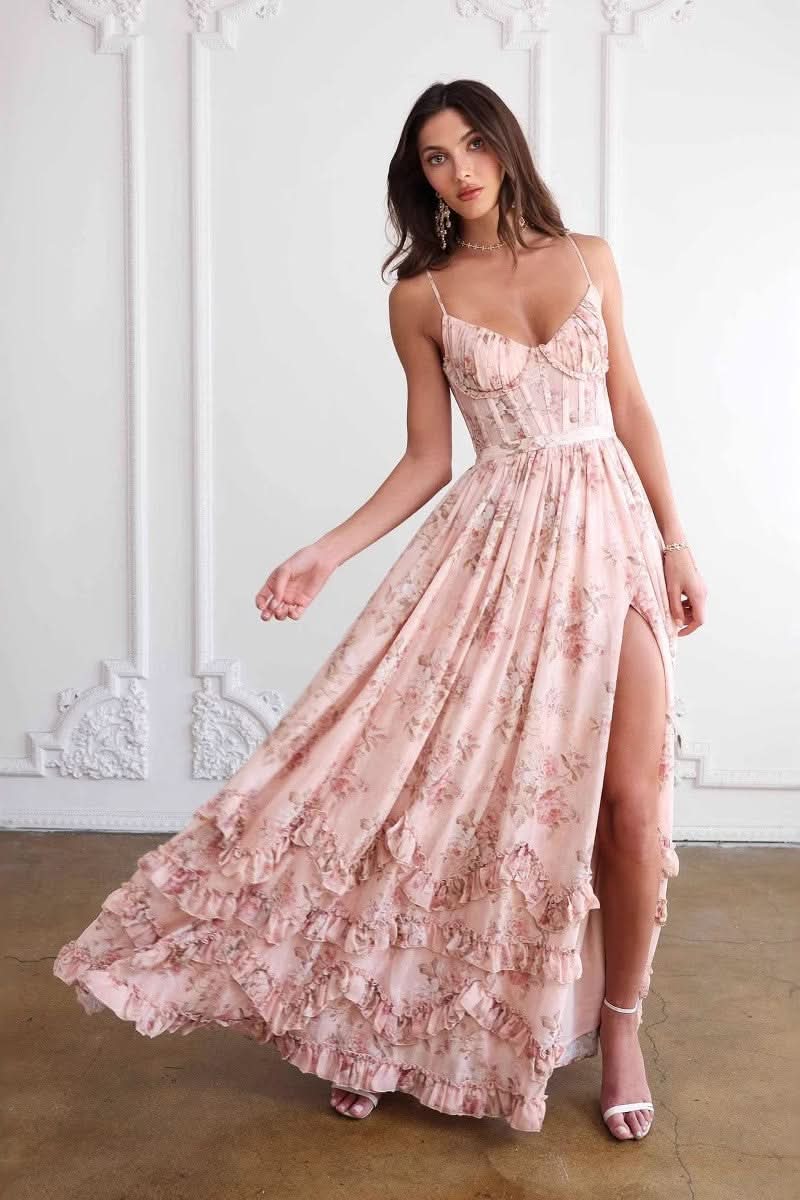 Women's Wedding Guest Floral Sweetheart Maxi Dress