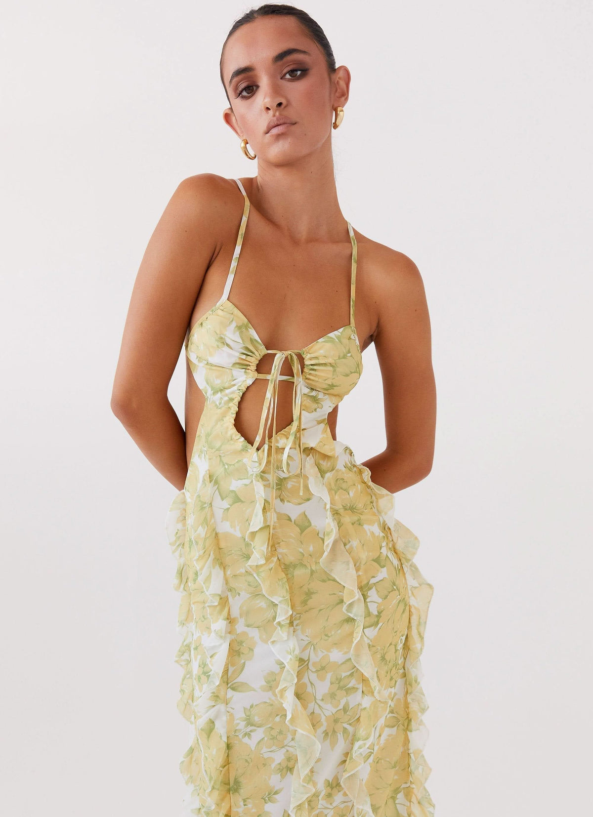 Women's Wedding Guest Floral Cutout Maxi Dress