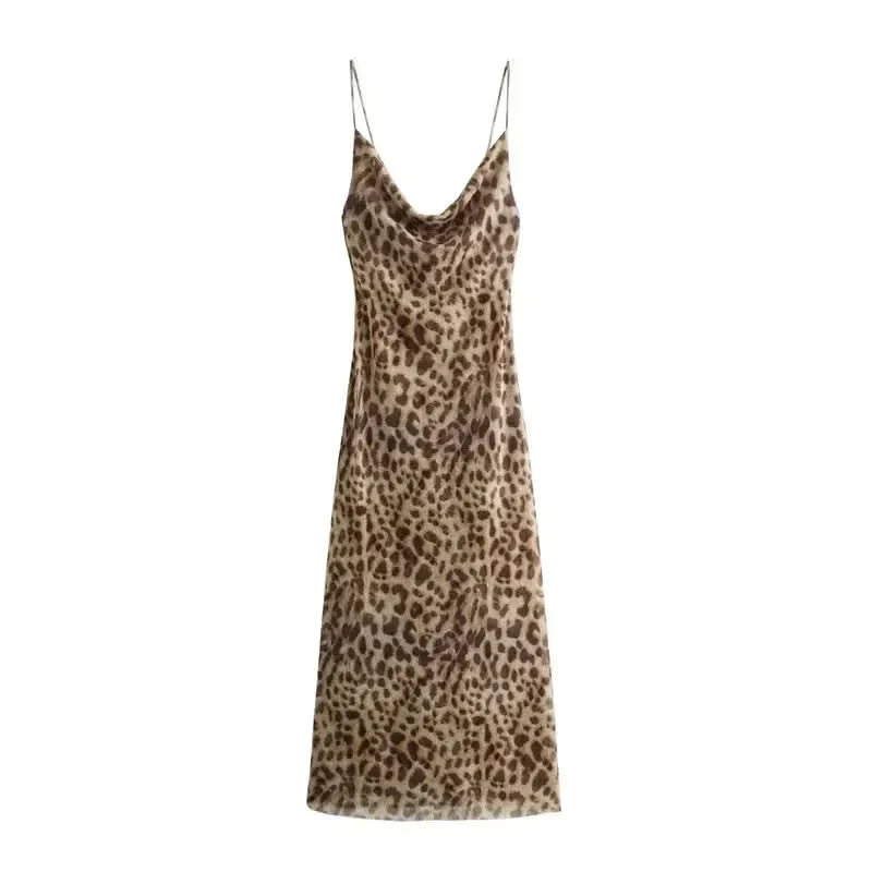 Women's Cocktail Leopard Scoop Neck Maxi Backless Dress