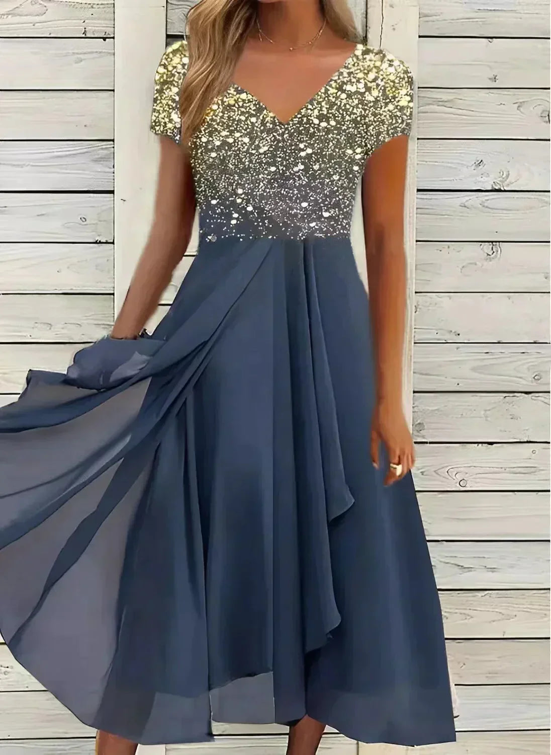 Women's Wedding Guest Floral V Neck Midi Dress