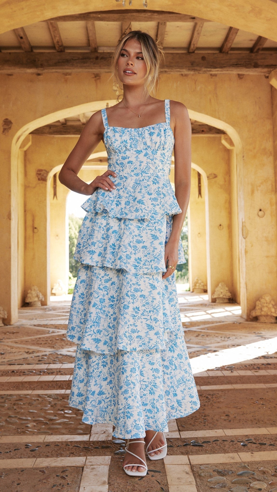 Women's Wedding Guest Floral Square Neck Maxi Dress