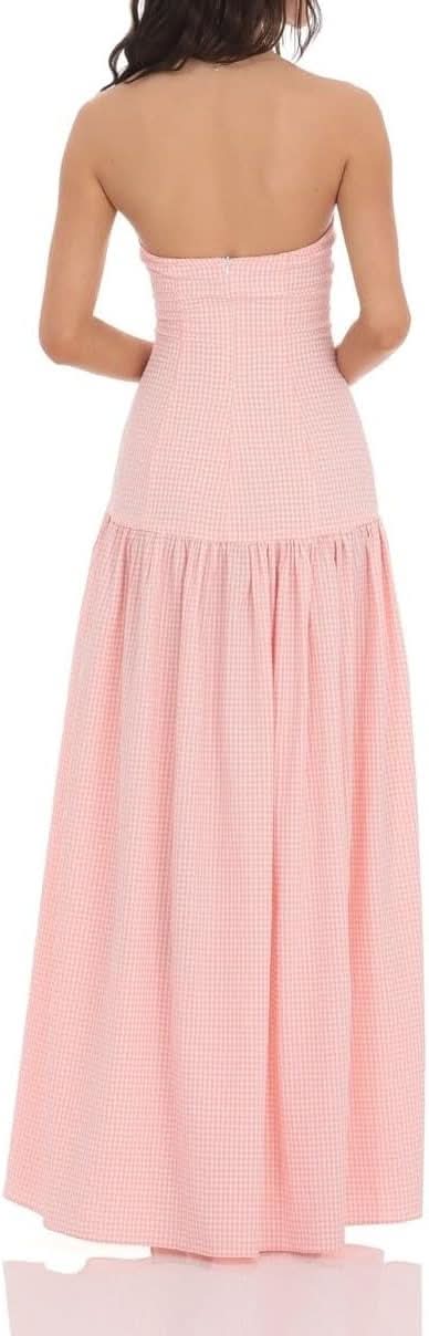 Women's Summer Strapless Gingham Maxi Dress