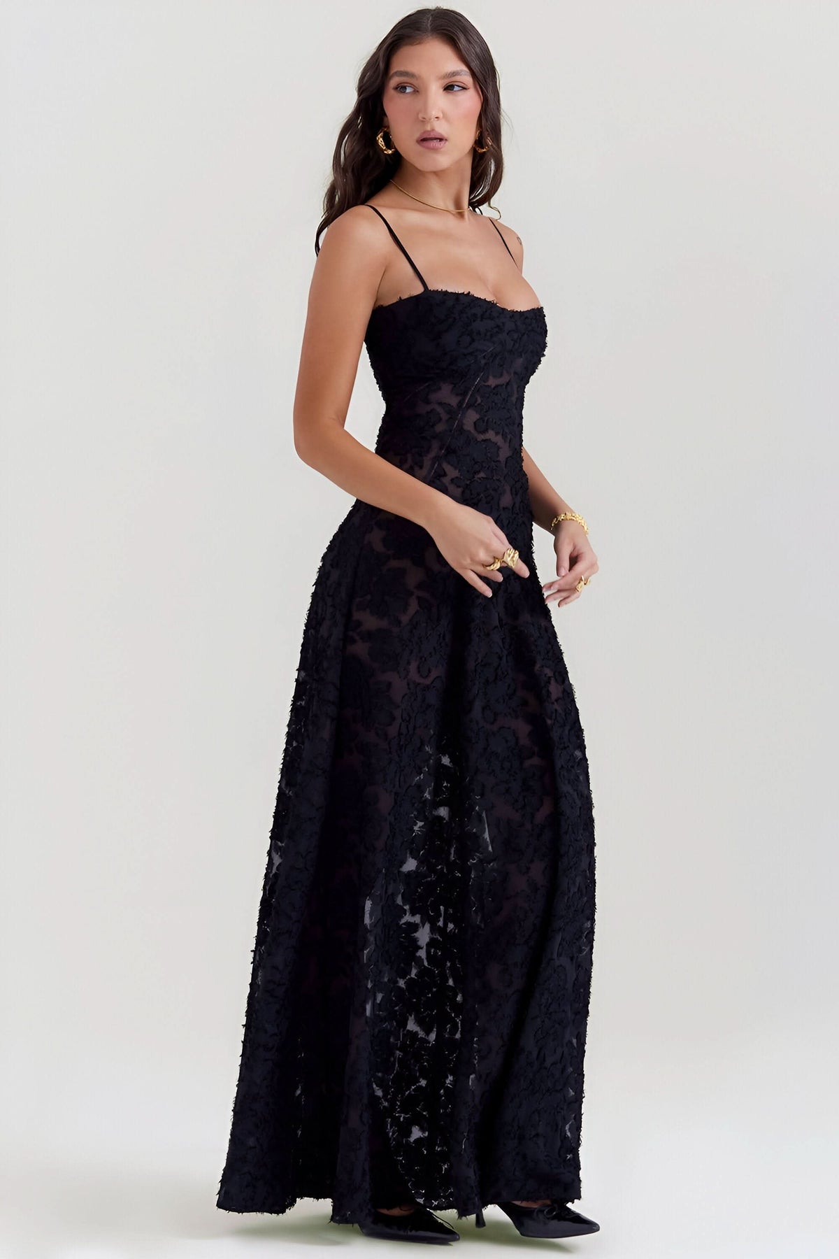 Women's Wedding Guest Floral Lace Maxi Dress