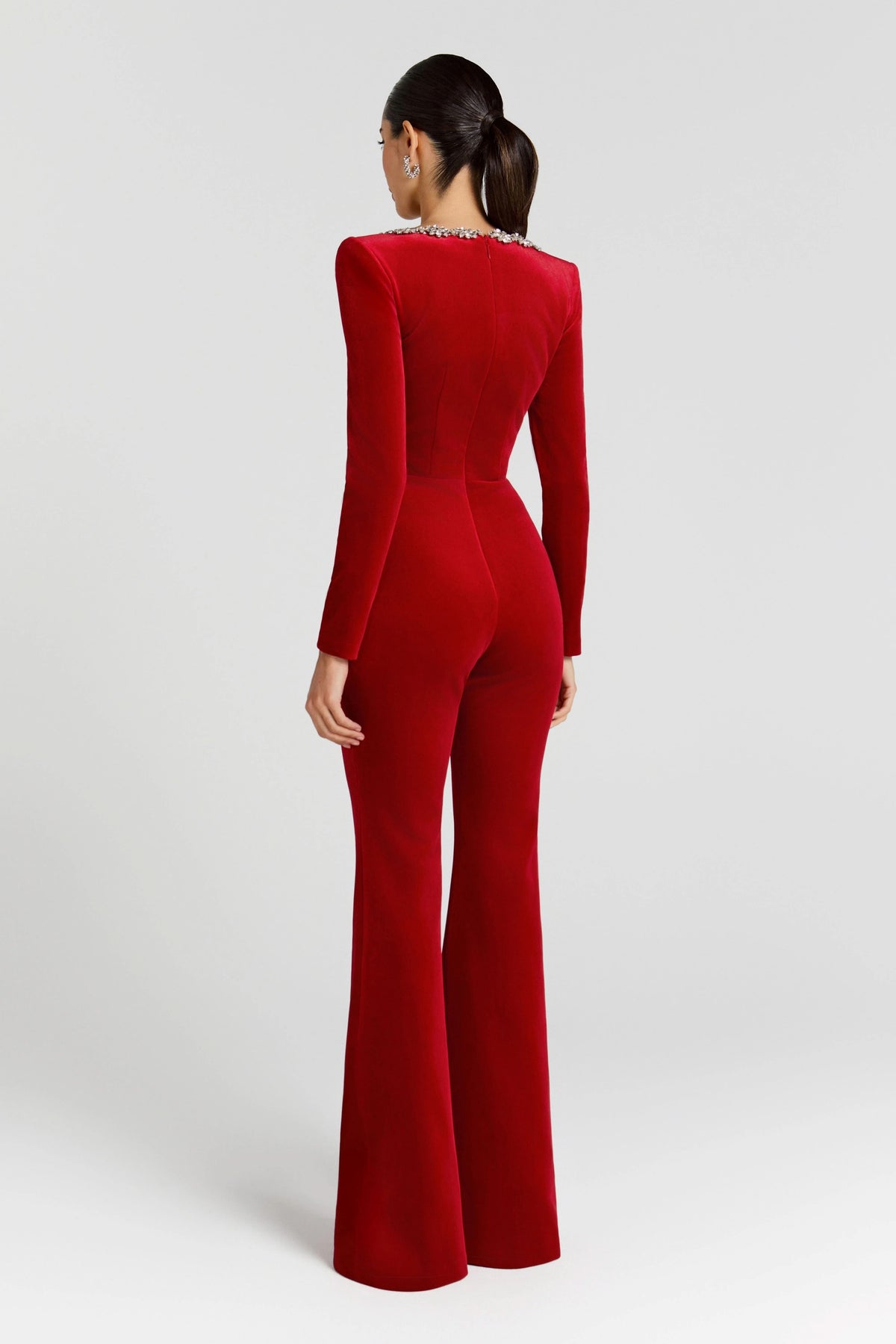 Women's Prom Square Neck Velvet Flared Leg Jumpsuit