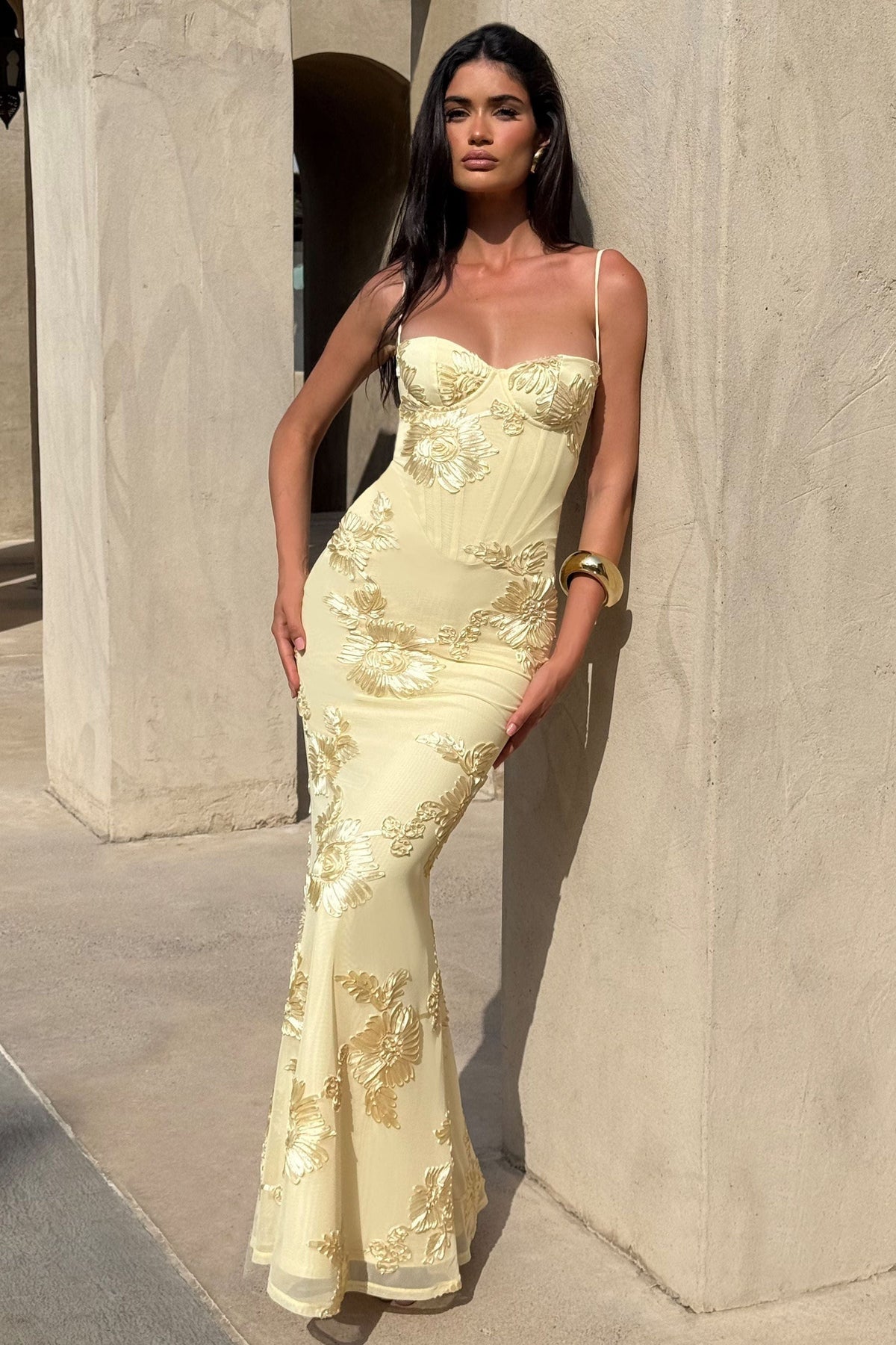 Women's Prom Floral Sweetheart Maxi Dress With Applique
