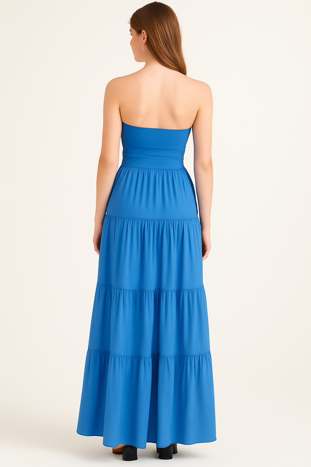 Women's Summer Strapless Ruched Tiered Maxi Dress