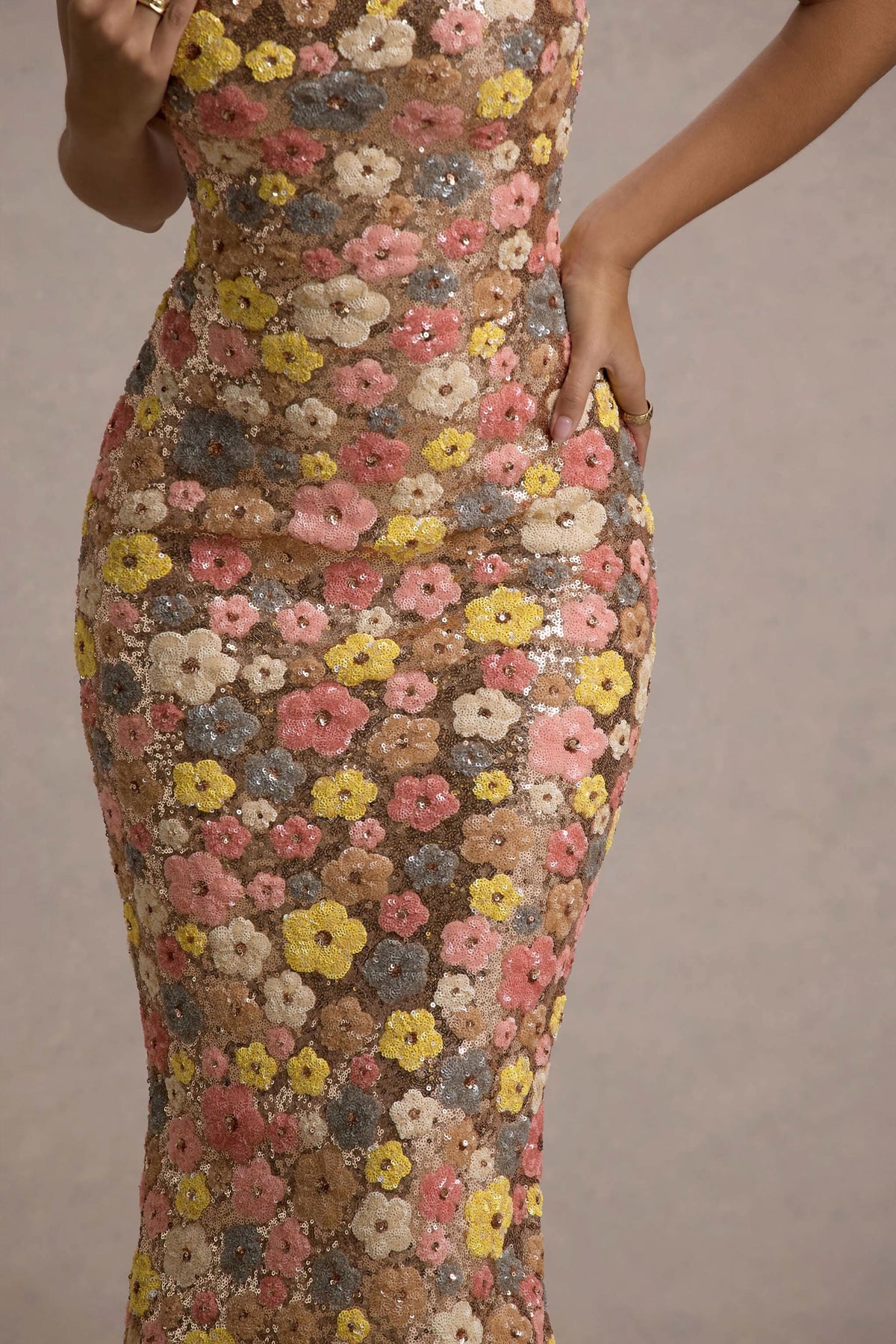 Women's Wedding Guest Floral Sequin Maxi Dress