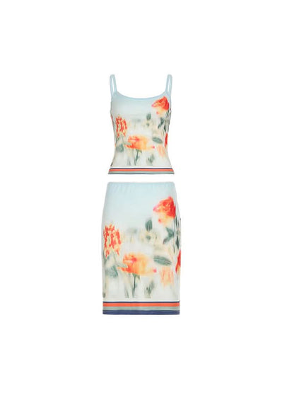 Women's Wedding Guest Floral Ruched Cami Midi Dress Set
