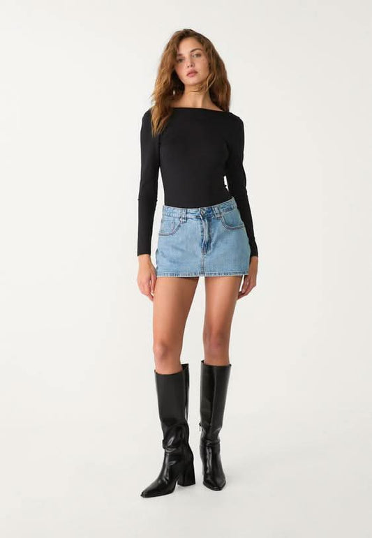 Women's High Waisted Denim Mini Skort with Built-In Shorts