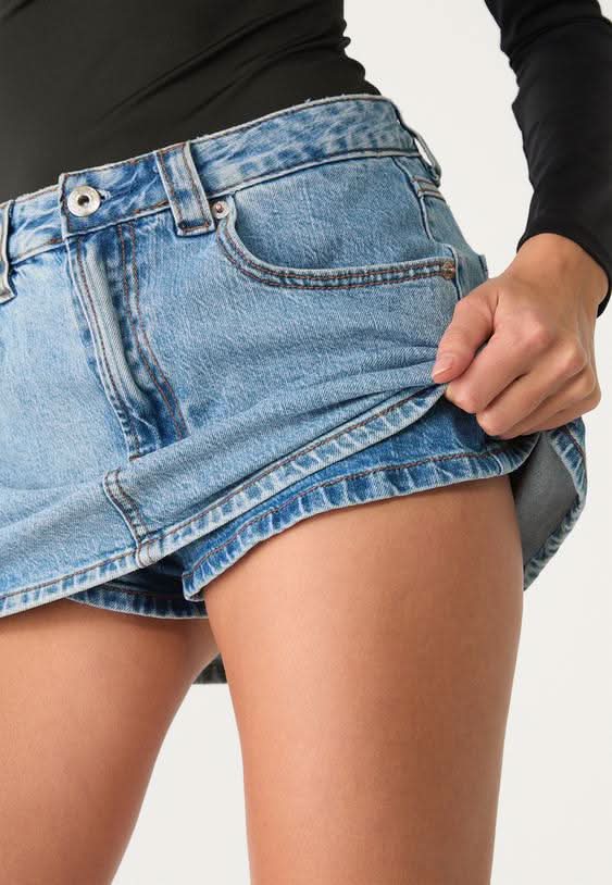 Women's High Waisted Denim Mini Skort with Built-In Shorts