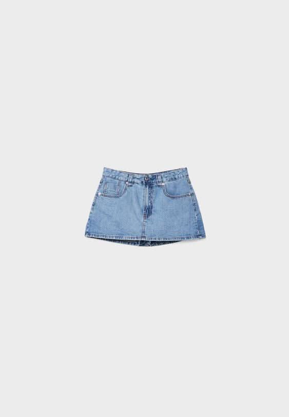 Women's High Waisted Denim Mini Skort with Built-In Shorts