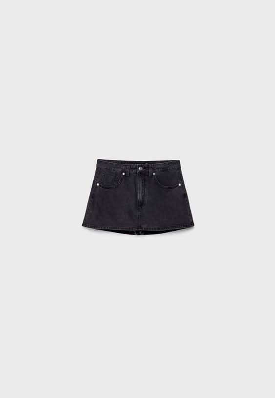 Women's High Waisted Denim Mini Skort with Built-In Shorts