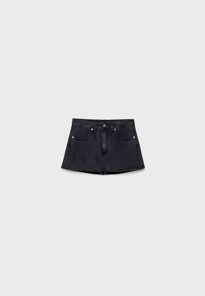 Women's High Waisted Denim Mini Skort with Built-In Shorts