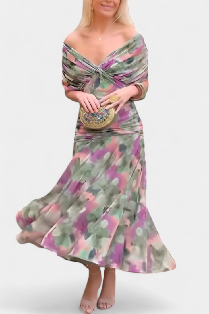 Women's Wedding Guest Off Shoulder Ruched Maxi Dress