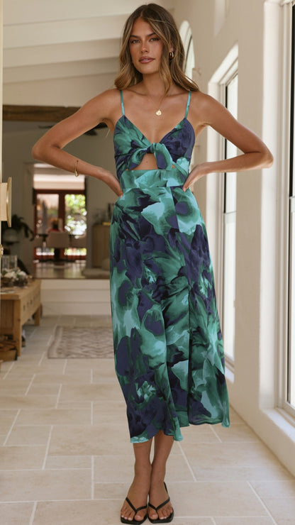 Women's Wedding Guest Floral V Neck Midi Dress