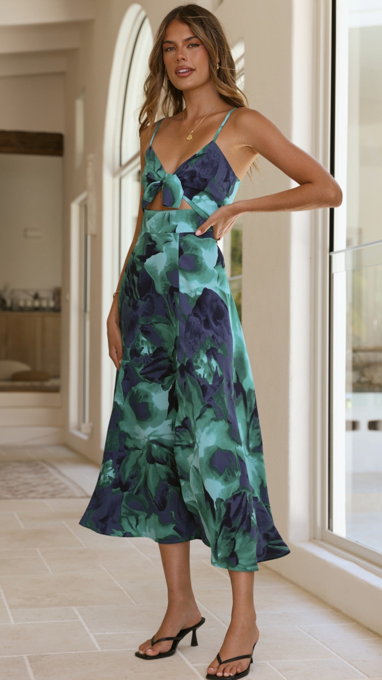 Women's Wedding Guest Floral V Neck Midi Dress