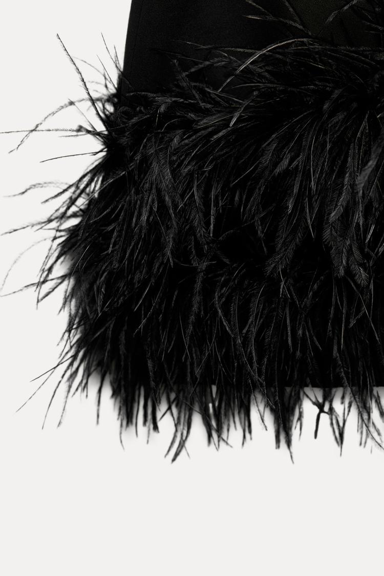 Luksusowa Sukienka Mini z Piórami i Cekiny