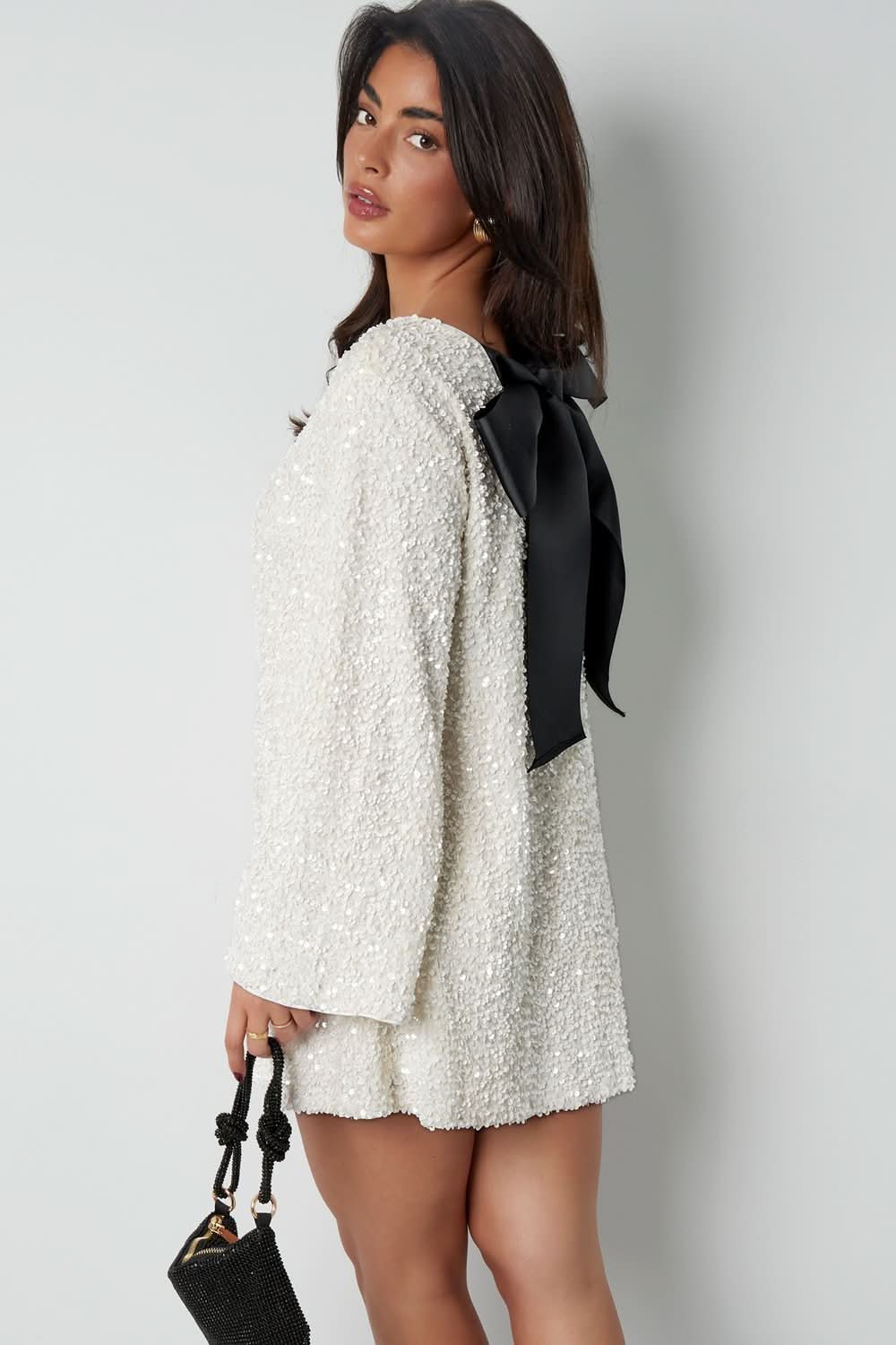 Women's Cocktail Long Sleeve Mini Dress with Back Bow