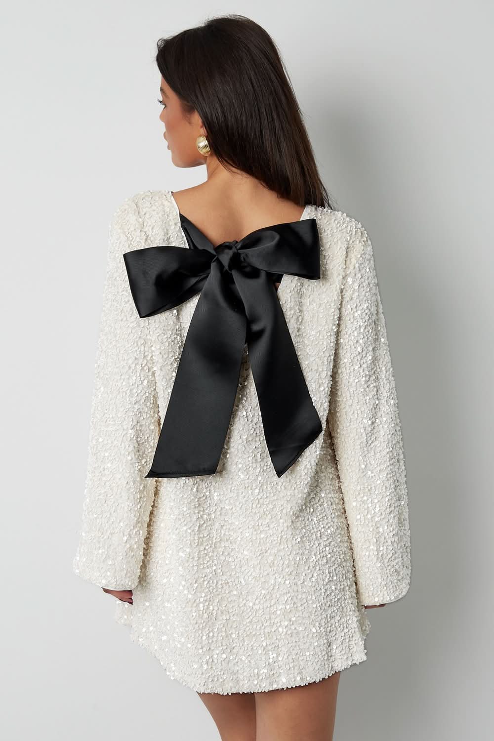 Women's Cocktail Long Sleeve Mini Dress with Back Bow