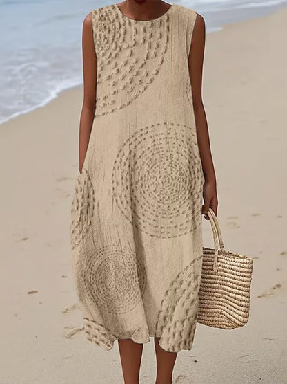 Women's Summer Textured Sleeveless Maxi Dress With Pockets