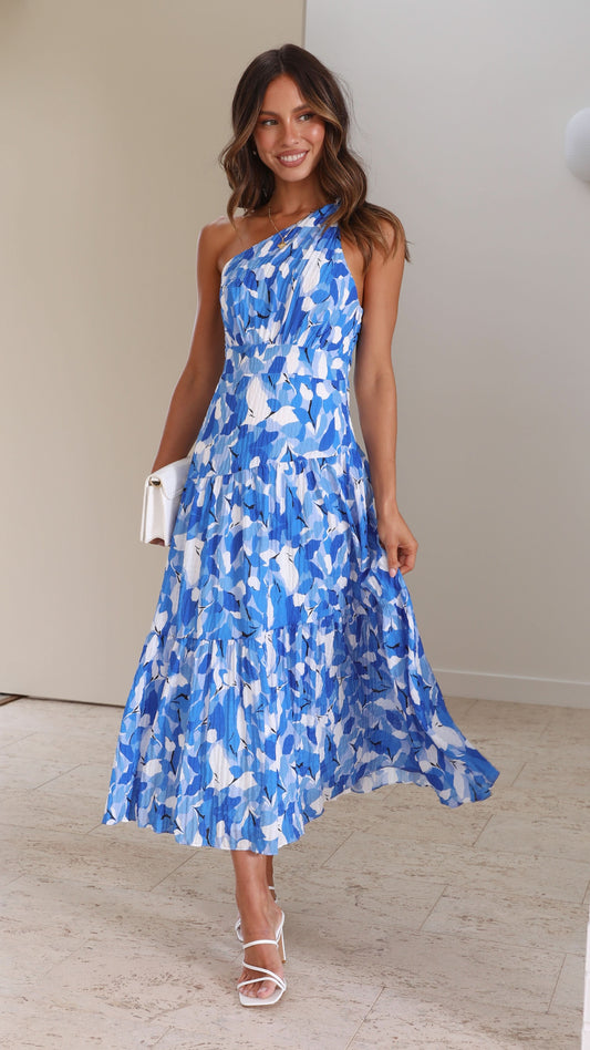 Women's Wedding Guest Floral One Shoulder Maxi Dress