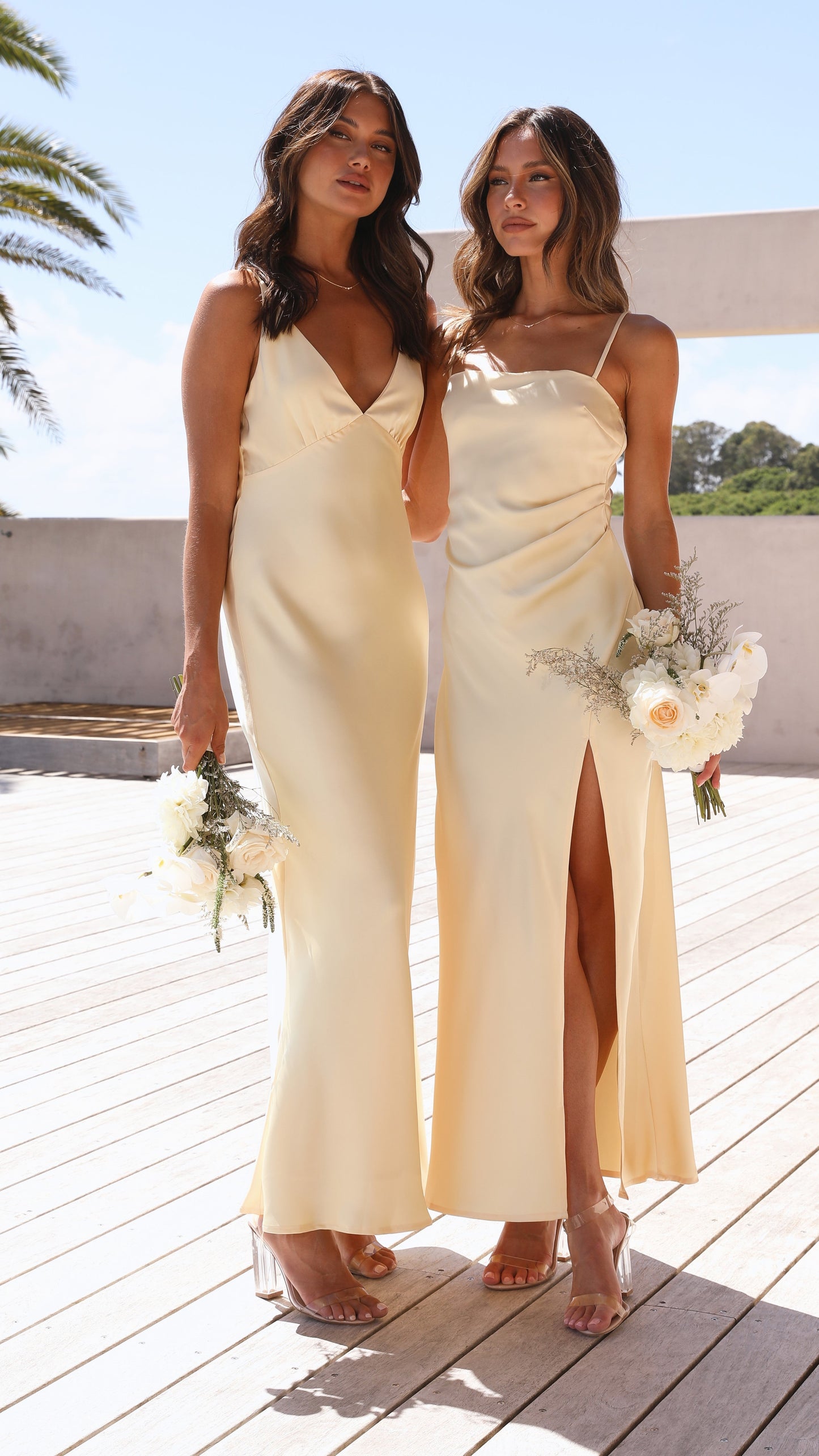 Women's Wedding Guest Satin Slip Maxi Dress With Slit