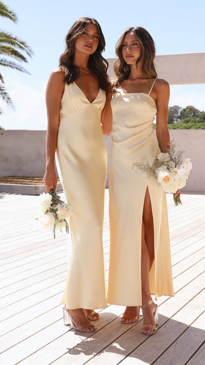 Women's Wedding Guest Satin Slip Maxi Dress With Slit