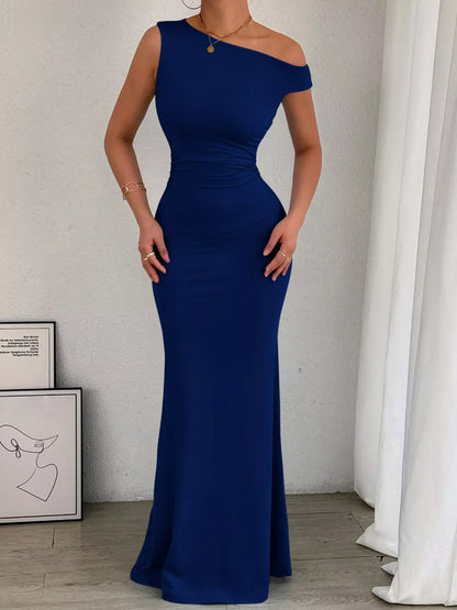 Women's Cocktail One Shoulder Ruched Bodycon Maxi Dress