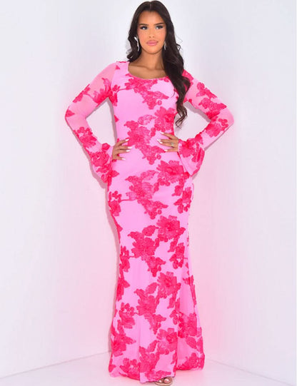 Women's Wedding Guest Floral Long Sleeve Maxi Dress