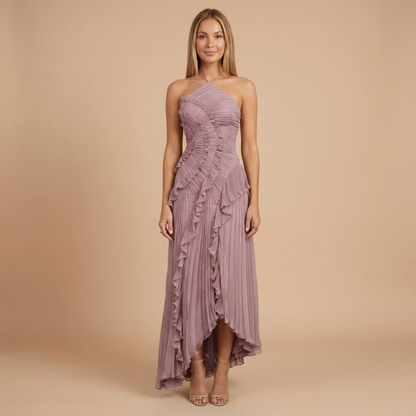 Women's Wedding Guest Halter Ruffle Maxi Dress