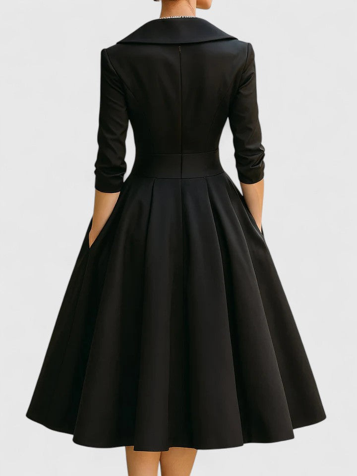 Women's Cocktail V Neck 3/4 Sleeve Midi Dress with Pockets